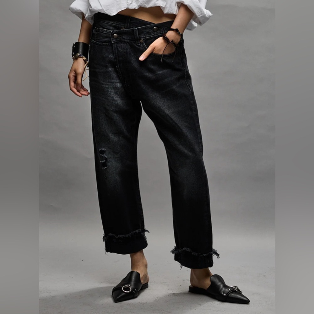 R13 cross over jeans, size 29, distressed black wash.